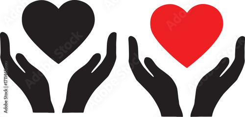 hands, heart, love, care, support, charity, donation, health, well-being, symbol, icon, black, red, white background, isolated, graphic, design, vector, compassion, kindness, relationship, life, prote