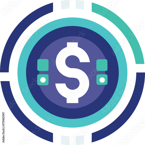 A dollar sign enclosed in a circle, set against a blue and green gradient background.
