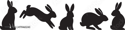 Rabbit Silhouettes Set Bunny Vector Illustration