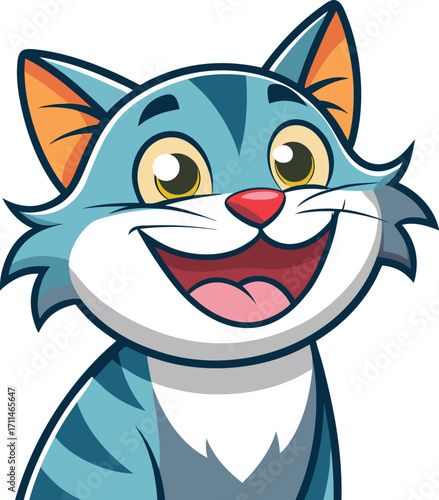 Funny Smiling Cartoon Cat Face Illustration
