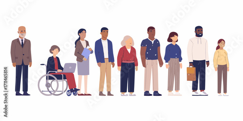 Diverse group of people standing together representing diversity and inclusion in society and the workplace