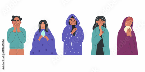 Diverse group of people expressing sadness grief and despair with emotional gestures and facial expressions