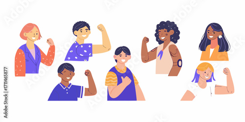 Diverse group of people showing their strength and solidarity with raised fists