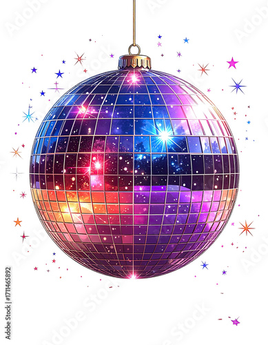 Colorful disco ball with festive embellishments