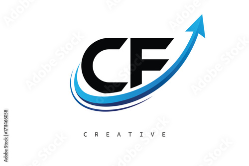 CF Letter Logo with Dynamic Arrow Swoosh – Modern Business Branding, Growth, Progress & Innovation Symbol