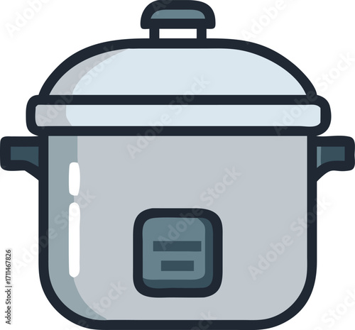 Flat vector icon of a light gray rice cooker with a dark gray lid and handles on a white background