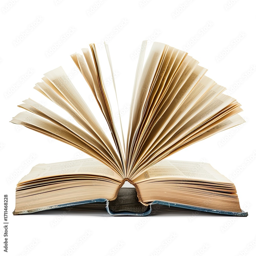 Fototapeta premium An open book with pages fanned out, showcasing its content and inviting reading.