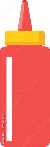 Red ketchup bottle with yellow cap on a white background red bottle condiment