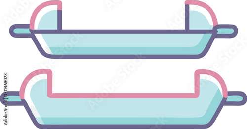 Two flat vector serving trays with handles in pastel colors light blue