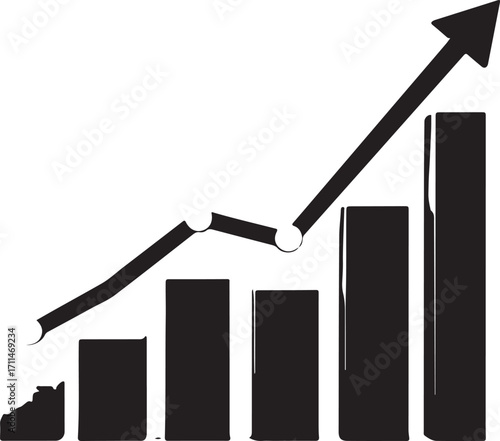 Black bar chart and upward arrow graph on white background vector illustration