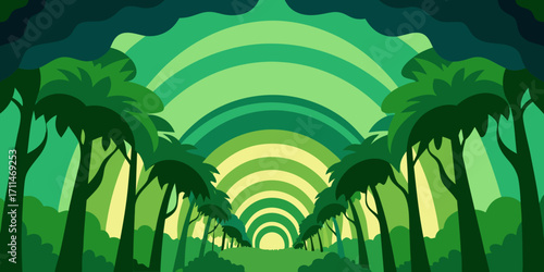 Abstract Fractal Jungle Canopy in Spiral Arcs Vector
