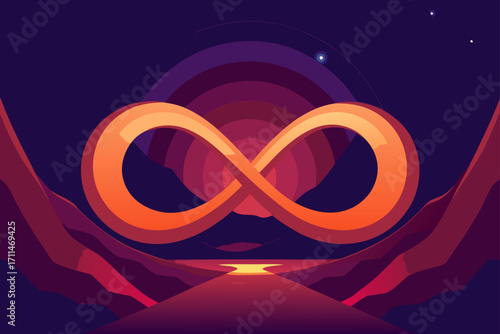 dreamlike glowing canyon infinity shaped vector illustration