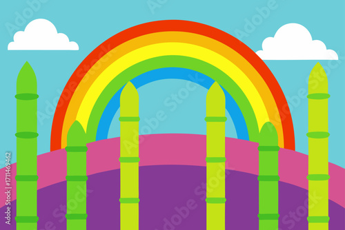 dreamlike rainbow bamboo grove vector illustration