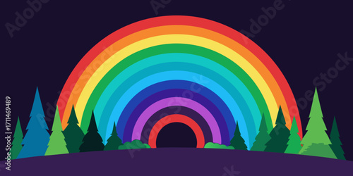dreamlike rainbow forest glowing fractal arcs vector illustration