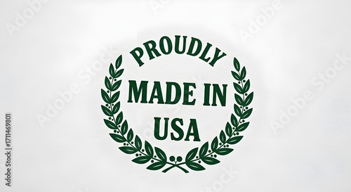 Proudly Made in USA symbol with laurel wreath on white background