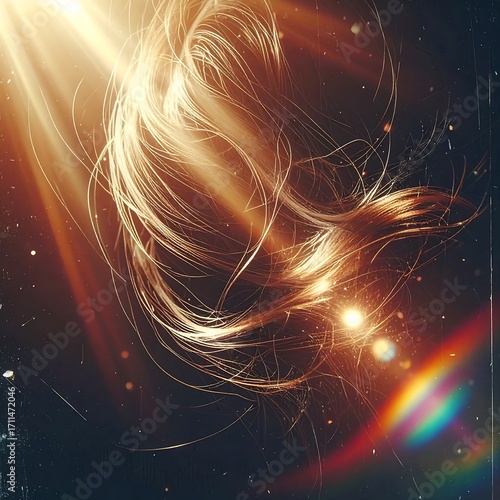 Abstract hair in light, cosmic background