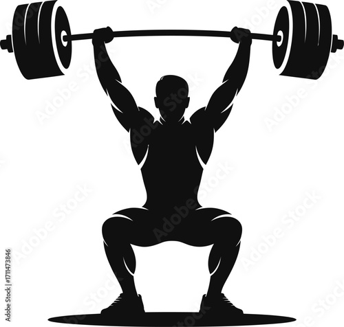 Weightlifter Silhouette Illustration Black Vector Art Showing Athlete Lifting Barbell in Squat Position on Transparent Background for Fitness