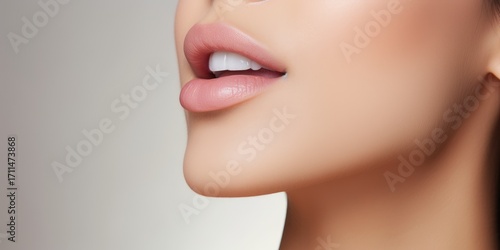 Close-up of a woman's lips and smooth skin.