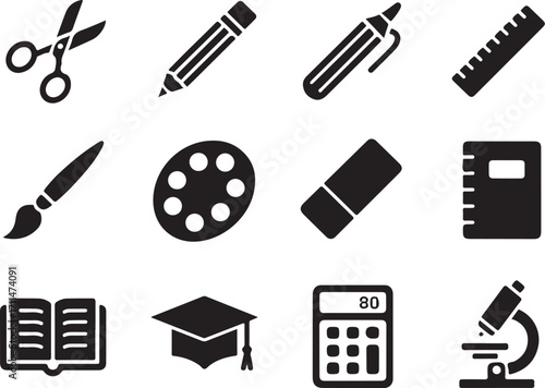 Creative education icons for learning and art projects