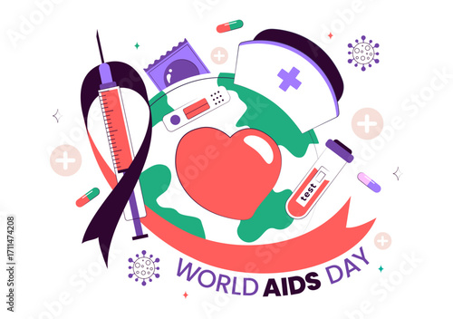 World AIDS Day Vector Illustration on December 1 featuring a Red Ribbon Symbol to Raise Awareness of the AIDS Epidemic in a Flat Style Background