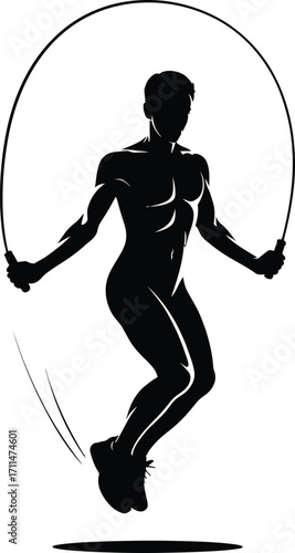 Athletic Jumper Silhouette Illustration A Black Vector Image of a Muscular Man Skipping Rope Against a Transparent Backdrop for Fitness