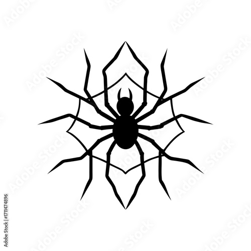 Silhouette of a spider on a spider web on transparent background