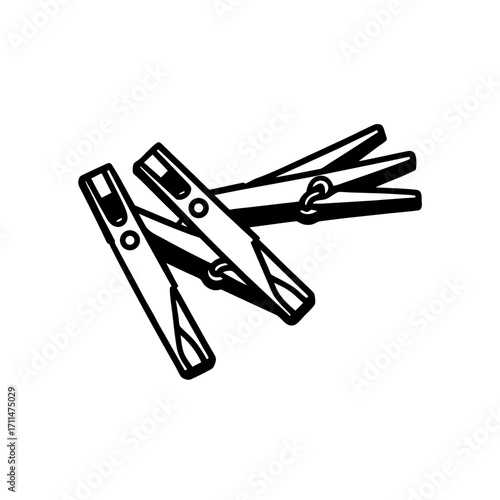 Illustration of three wooden clothespins on transparent background
