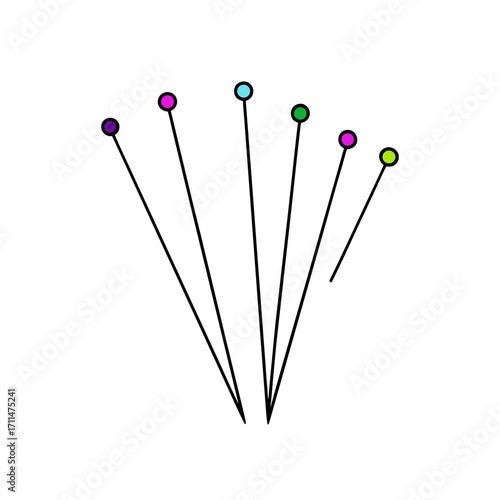 Colorful sewing pins clustered together art on transparent background