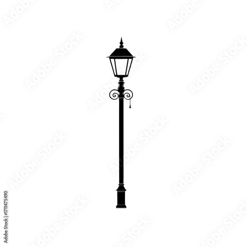 Illustration of a vintage street lamp post on transparent background