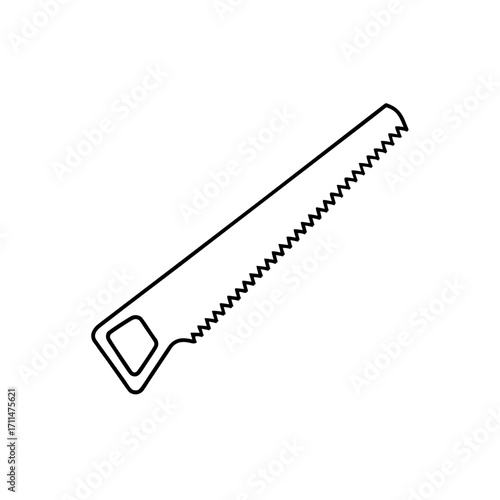 Illustration of a hand saw tool in outline on transparent background