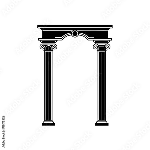 Black and white architectural column arch on transparent background
