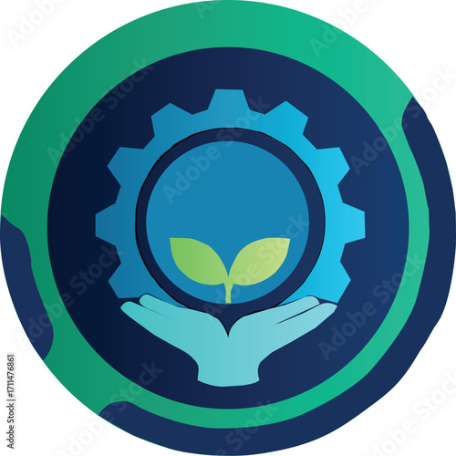 Badge icon compact globe with blue green gradient.