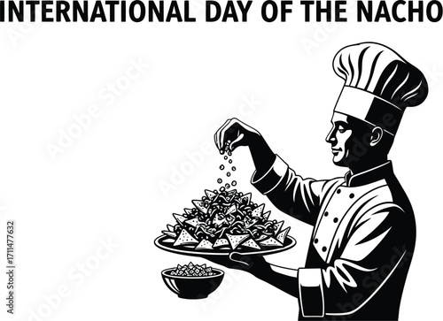 International day of the nacho vector illustration chef preparing nachos for food holiday banner design