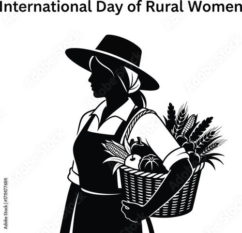 Illustration of a woman farmer with a basket of harvest for the International Day of rural women celebration