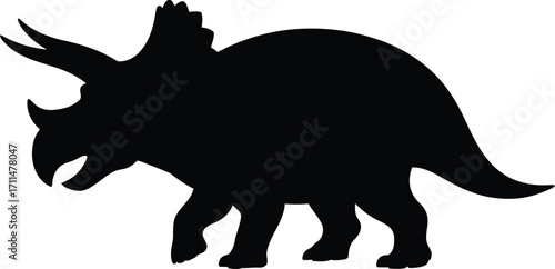 Triceratops Silhouette Vector Illustration Black Design: A Prehistoric Dinosaur in Outline Form for Educational and Creative Projects and Graphic Use