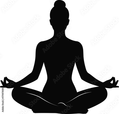 Yoga Pose Silhouette Vector Illustration Black Design: A Meditative Figure in Outline Form for Wellness, Fitness, and Spiritual Projects and Graphic Use