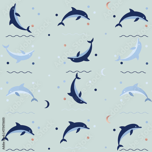 seamless pattern with dolphins