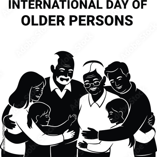 International day of older persons illustration with family hugging promoting the rights and wellbeing of older people