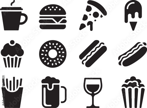 Popular fast food and drink icons for modern design