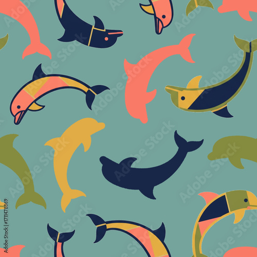 seamless background with dolphins