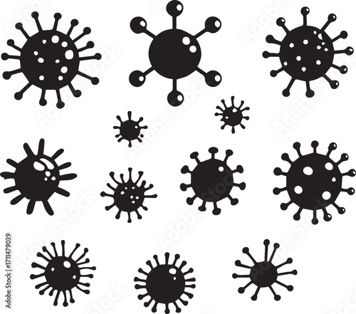Vector microorganism silhouette icons set, medical germs cells biology shapes