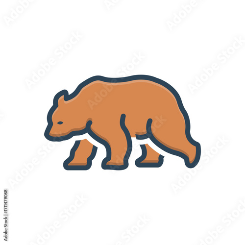 Color illustration icon for grizzly bear