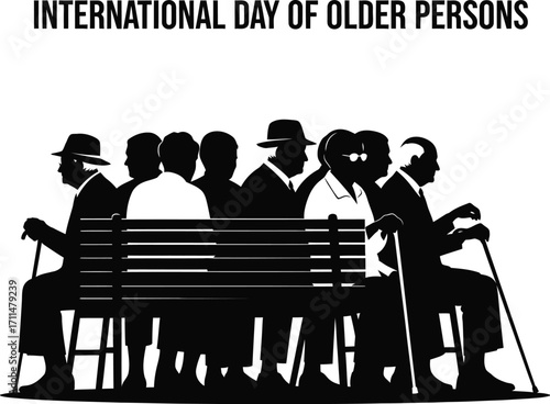 International day of older person group of senior people sitting bench elderly care and support concept