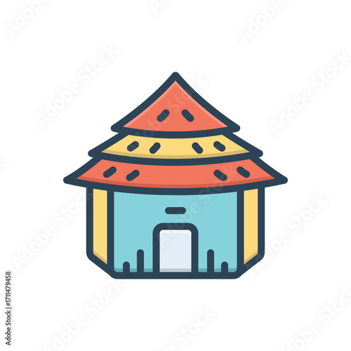 Color illustration icon for hut