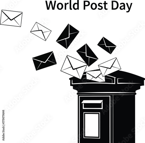 World post day illustration featuring a mailbox overflowing with letters, a celebration of global postal service