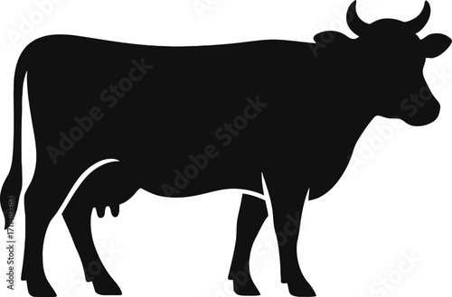 Black and white silhouette illustration of a cow and bull on the farm