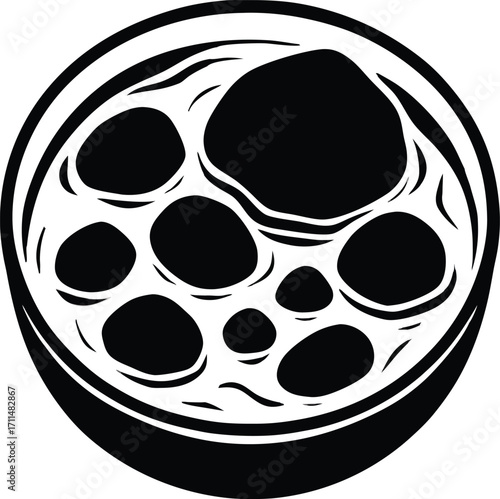 Print Abstract Black and White Bowl with Rounded Stones 