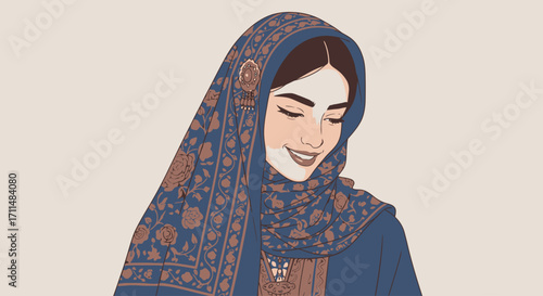 Serene Portrait of a Woman in Traditional Headscarf, Showcasing Cultural Identity and Timeless Elegance, Suitable for Cultural and Fashion-related Projects