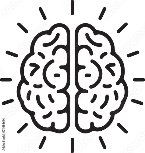 Minimalist Brain Icon with Radiating Lines – Symbol of Intelligence and Creativity