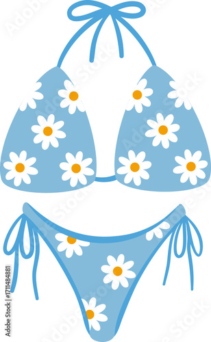 cute bikini swimsuit women’s clothes vector cartoon illustration